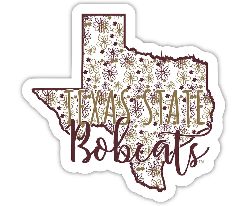Texas State Bobcats 2-Inch on one of its sides Floral Design NCAA Floral Love Vinyl Sticker - Blossoming School Spirit Decal Sticker