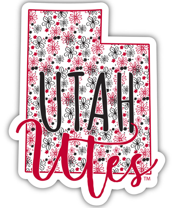 Utah Utes 2-Inch on one of its sides Floral Design NCAA Floral Love Vinyl Sticker - Blossoming School Spirit Decal Sticker