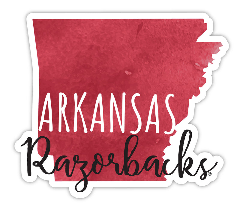Arkansas Razorbacks 4-Inch Watercolor State Shaped NCAA Vinyl Decal Sticker for Fans, Students, and Alumni