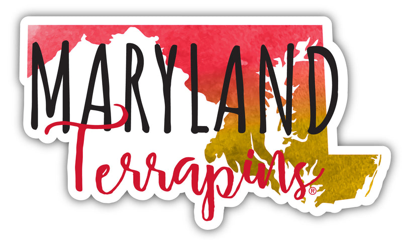 Maryland Terrapins 4-Inch Watercolor State Shaped NCAA Vinyl Decal Sticker for Fans, Students, and Alumni