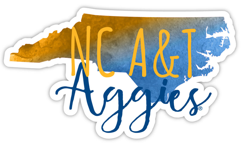 North Carolina A&T State Aggies 4-Inch Watercolor State Shaped NCAA Vinyl Decal Sticker for Fans, Students, and Alumni