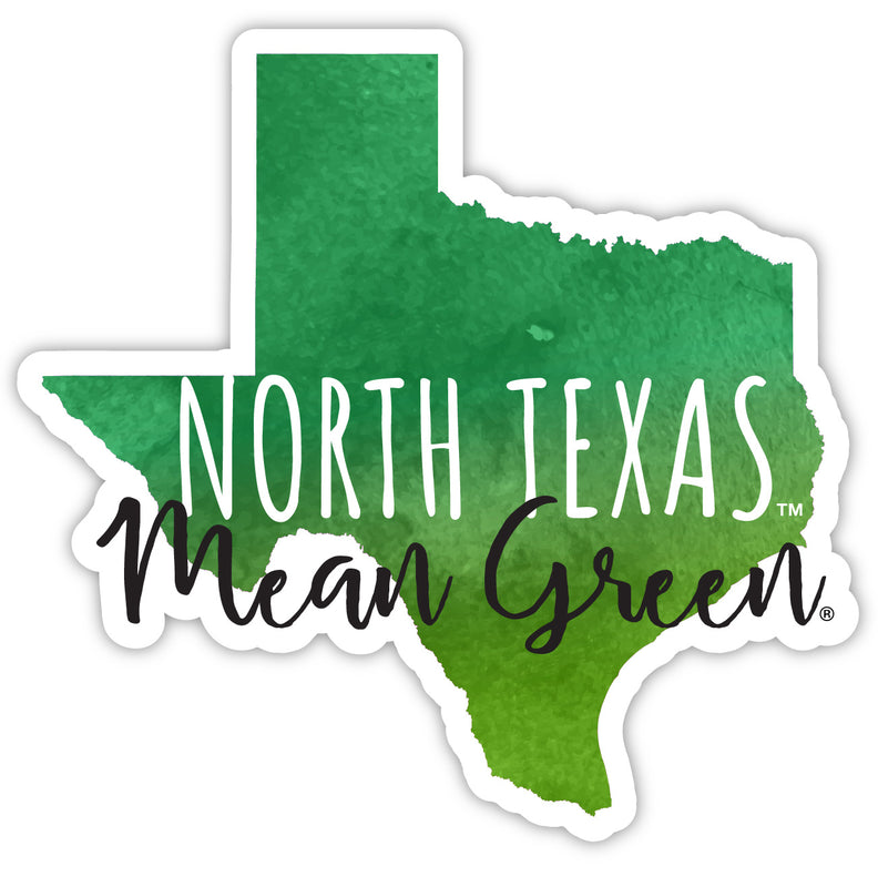 North Texas 4-Inch Watercolor State Shaped NCAA Vinyl Decal Sticker for Fans, Students, and Alumni