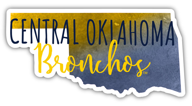 University of Central Oklahoma Bronchos 4-Inch Watercolor State Shaped NCAA Vinyl Decal Sticker for Fans, Students, and Alumni