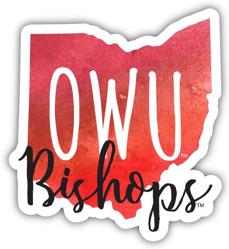 Ohio Wesleyan University 4-Inch Watercolor State Shaped NCAA Vinyl Decal Sticker for Fans, Students, and Alumni