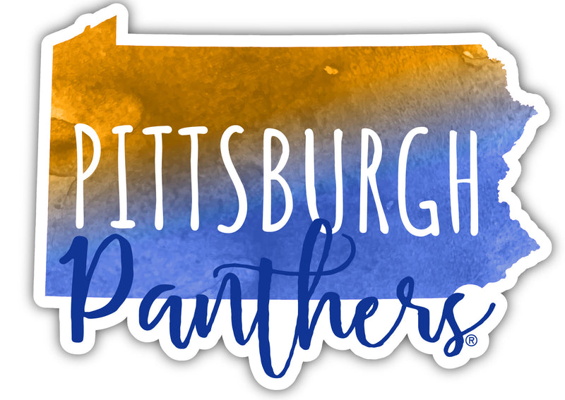 Pittsburgh Panthers 4-Inch Watercolor State Shaped NCAA Vinyl Decal Sticker for Fans, Students, and Alumni