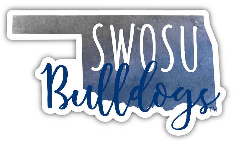 Southwestern Oklahoma State University 4-Inch Watercolor State Shaped NCAA Vinyl Decal Sticker for Fans, Students, and Alumni