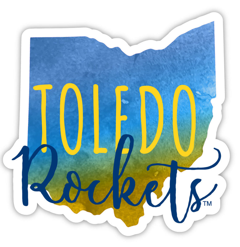 Toledo Rockets 4-Inch Watercolor State Shaped NCAA Vinyl Decal Sticker for Fans, Students, and Alumni