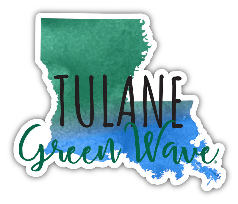Tulane University Green Wave 4-Inch Watercolor State Shaped NCAA Vinyl Decal Sticker for Fans, Students, and Alumni