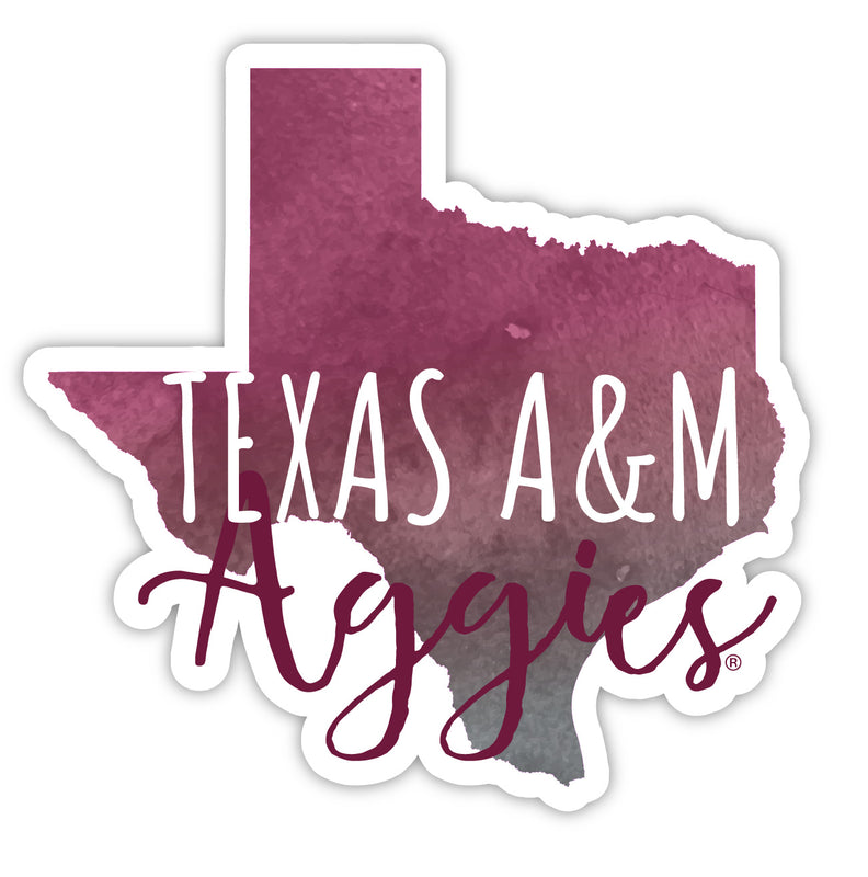 Texas A&M Aggies 4-Inch Watercolor State Shaped NCAA Vinyl Decal Sticker for Fans, Students, and Alumni