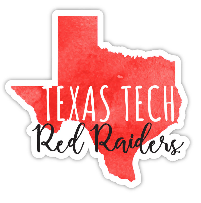 Texas Tech Red Raiders 4-Inch Watercolor State Shaped NCAA Vinyl Decal Sticker for Fans, Students, and Alumni