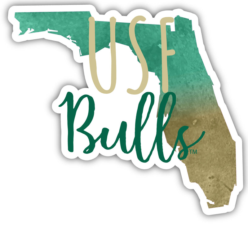 South Florida Bulls 4-Inch Watercolor State Shaped NCAA Vinyl Decal Sticker for Fans, Students, and Alumni