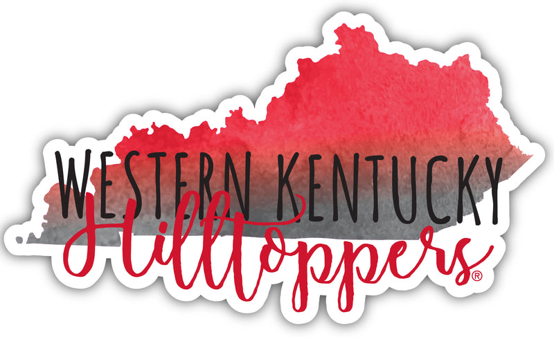 Western Kentucky Hilltoppers 4-Inch Watercolor State Shaped NCAA Vinyl Decal Sticker for Fans, Students, and Alumni