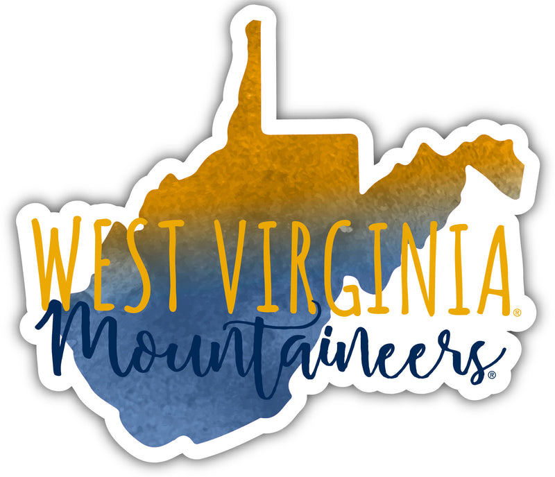 West Virginia Mountaineers 4-Inch Watercolor State Shaped NCAA Vinyl Decal Sticker for Fans, Students, and Alumni