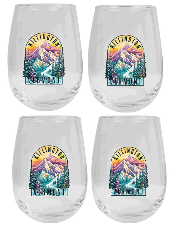 Killington Vermont Design B Souvenir 15 oz Wine Glass 4-Pack