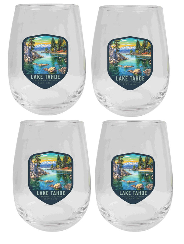 Lake Tahoe California Design B Souvenir 15 oz Wine Glass 4-Pack