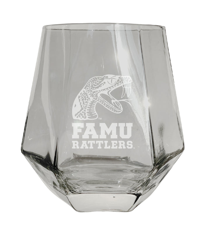 Florida A&M Rattlers Tigers Etched Diamond Cut 10 oz Stemless Wine Glass - NCAA Licensed