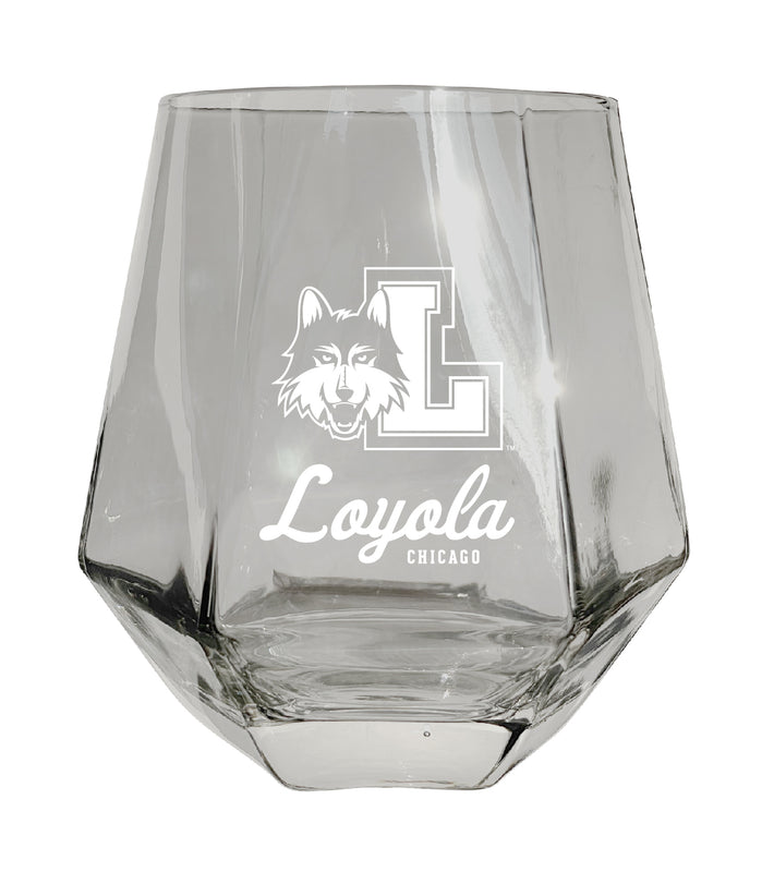 Loyola University Ramblers Tigers Etched Diamond Cut 10 oz Stemless Wine Glass - NCAA Licensed
