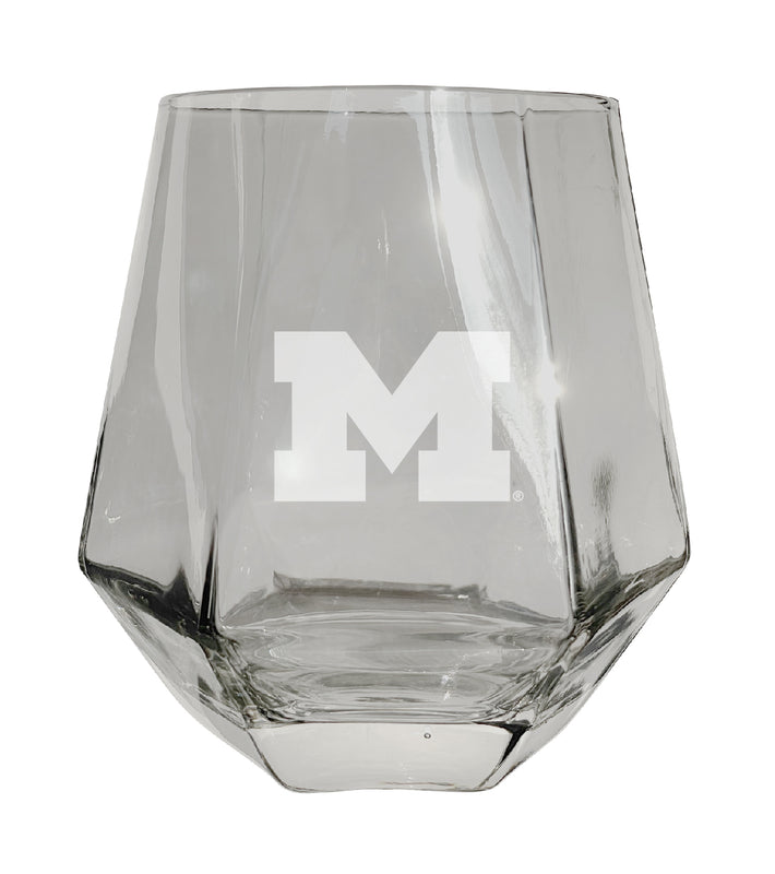 Michigan Wolverines Tigers Etched Diamond Cut 10 oz Stemless Wine Glass - NCAA Licensed