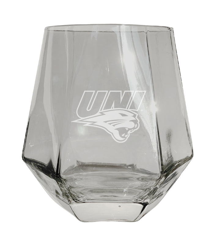 Northern Iowa Panthers Tigers Etched Diamond Cut 10 oz Stemless Wine Glass - NCAA Licensed