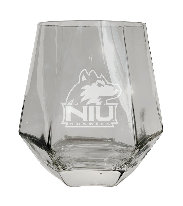 Northern Illinois Huskies Tigers Etched Diamond Cut 10 oz Stemless Wine Glass - NCAA Licensed