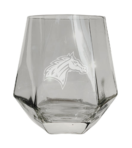 Rider University Broncs Tigers Etched Diamond Cut 10 oz Stemless Wine Glass - NCAA Licensed
