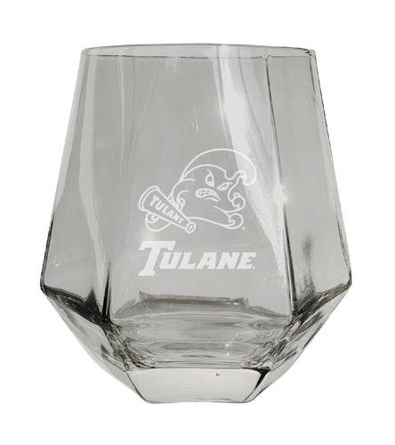 Tulane University Green Wave Tigers Etched Diamond Cut 10 oz Stemless Wine Glass - NCAA Licensed