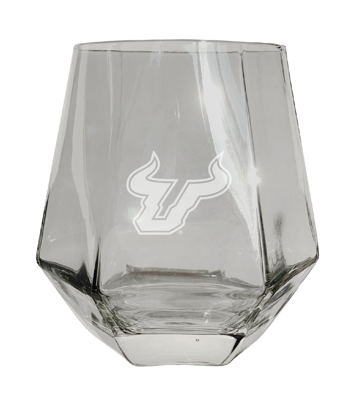 South Florida Bulls Tigers Etched Diamond Cut 10 oz Stemless Wine Glass - NCAA Licensed