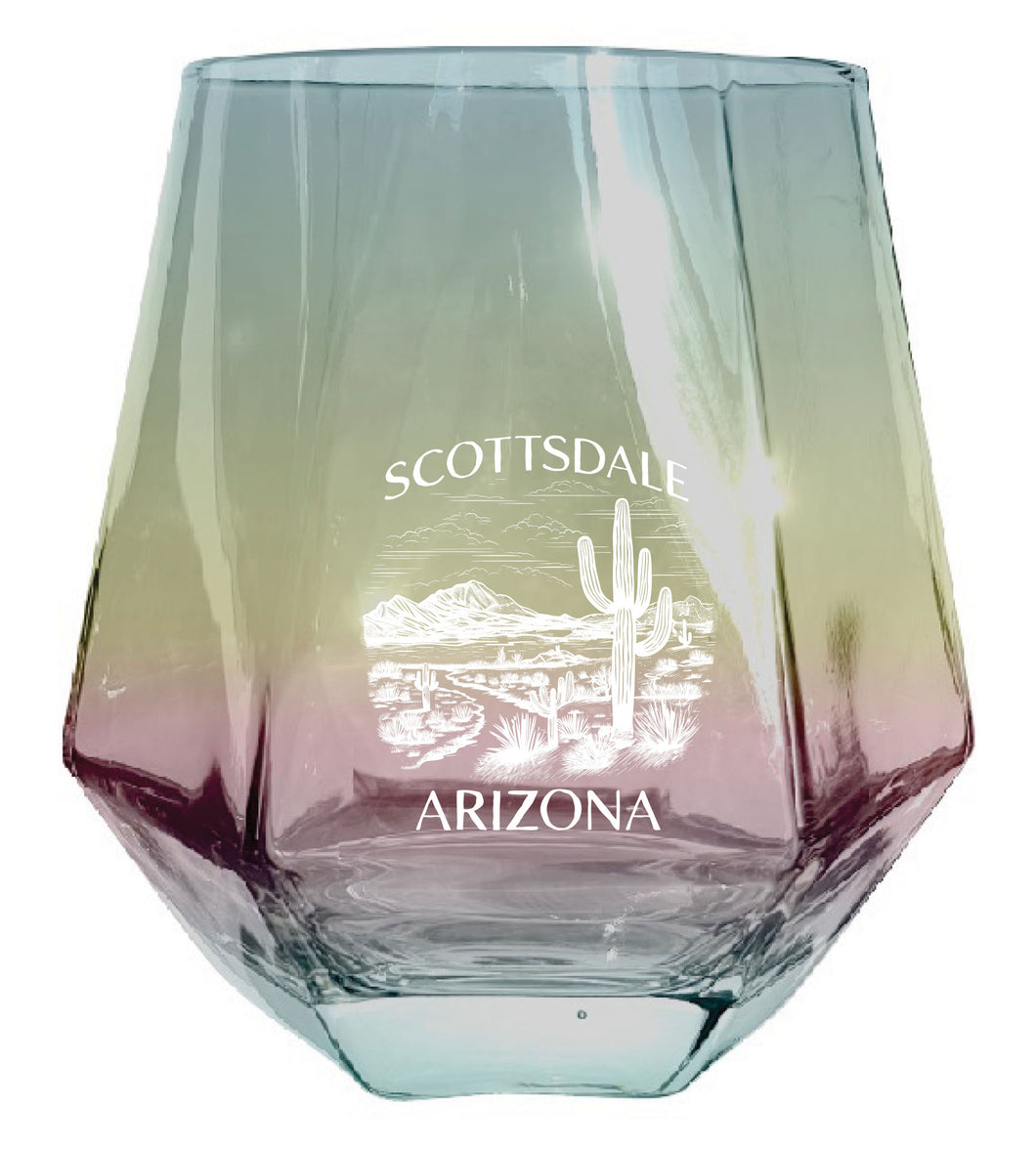 Scottsdale Arizona Souvenir Wine Glass EngravedDiamond 15 oz clear Iridescent