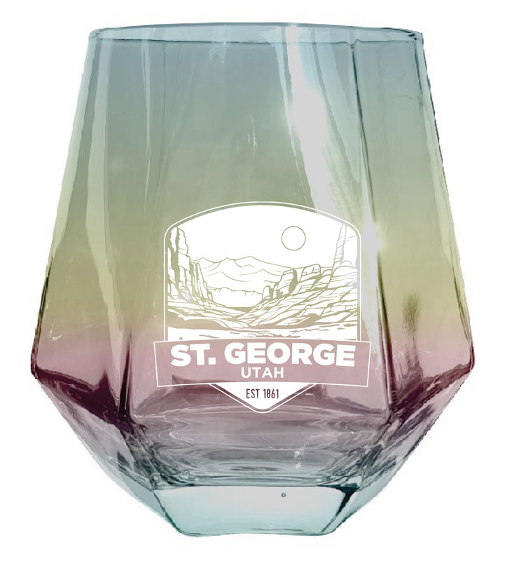 St. George Utah Souvenir Wine Glass EngravedDiamond 15 oz clear Iridescent