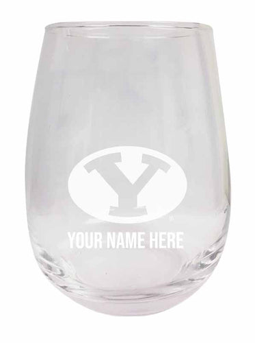 Brigham Young Cougars NCAA Officially Licensed Laser-Engraved 9 oz Stemless Wine Glass - Personalize with Your Name, Ideal for Wine & Cocktails