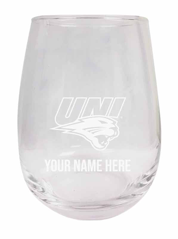 Northern Iowa Panthers NCAA Officially Licensed Laser-Engraved 9 oz Stemless Wine Glass - Personalize with Your Name, Ideal for Wine & Cocktails