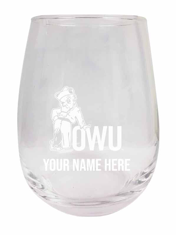 Ohio Wesleyan University NCAA Officially Licensed Laser-Engraved 9 oz Stemless Wine Glass - Personalize with Your Name, Ideal for Wine & Cocktails