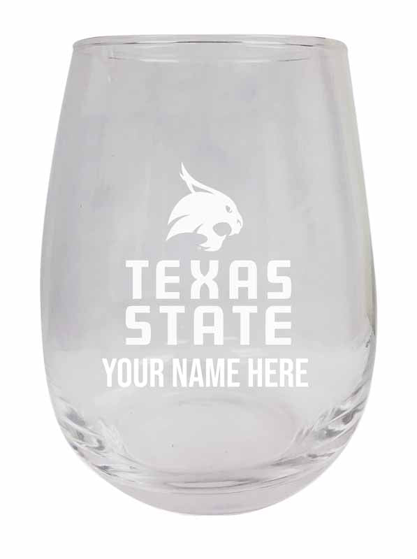 Texas State Bobcats NCAA Officially Licensed Laser-Engraved 9 oz Stemless Wine Glass - Personalize with Your Name, Ideal for Wine & Cocktails