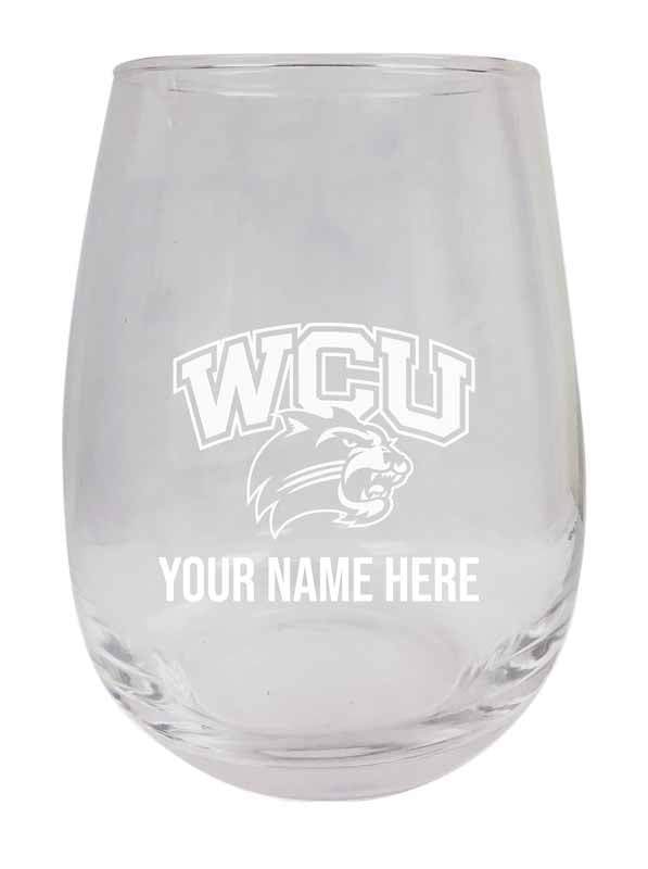 Western Carolina University NCAA Officially Licensed Laser-Engraved 9 oz Stemless Wine Glass - Personalize with Your Name, Ideal for Wine & Cocktails