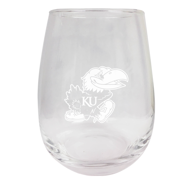 Kansas Jayhawks NCAA 15 oz Laser-Engraved Stemless Wine Glass - Perfect for Alumni & Fans 2-Pack