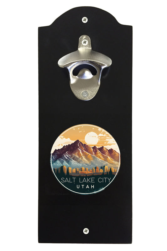 Salt Lake City Utah Design B Souvenir Wall mounted bottle opener Black