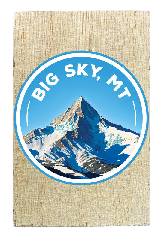 Big Sky Montana Snowy Mountain Design Souvenir Wooden 2" x 3" Fridge Magnet