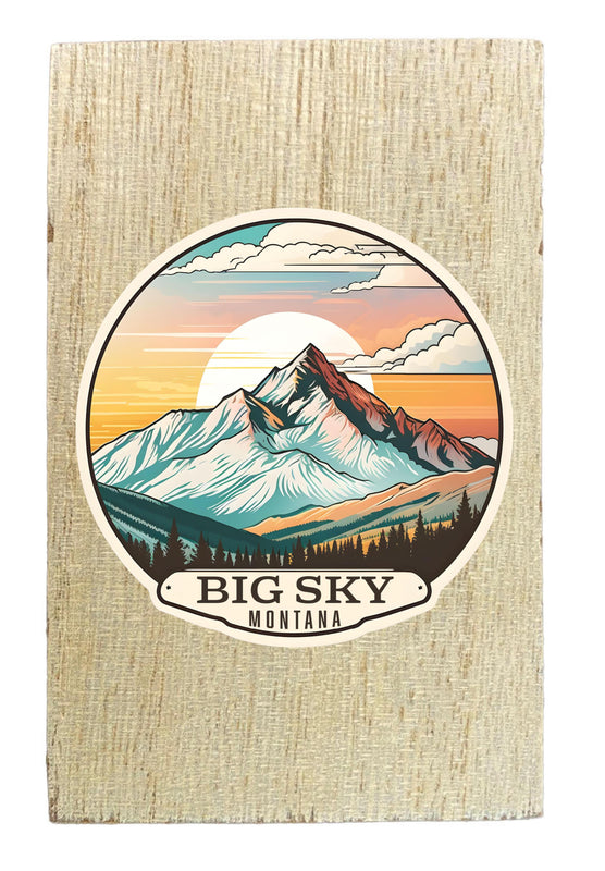 Big Sky Montana mountain Sunset Design Souvenir Wooden 2" x 3" Fridge Magnet