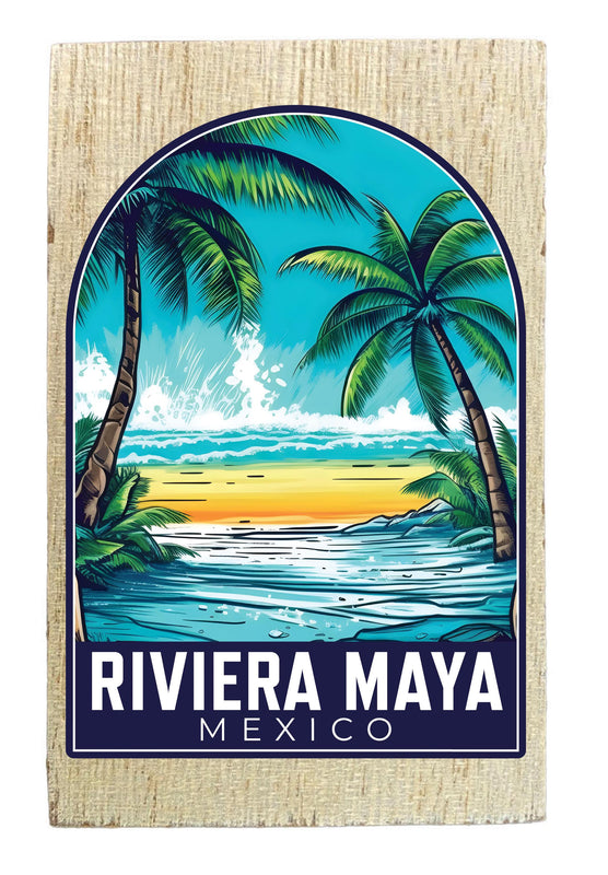 Riviera Maya Mexico Design B Souvenir Wooden 2" x 3" Fridge Magnet