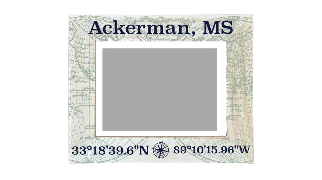 Ackerman Mississippi Souvenir Wooden Photo Frame Compass Coordinates Design Matted to 4 x 6