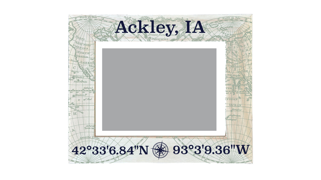Ackley Iowa Souvenir Wooden Photo Frame Compass Coordinates Design Matted to 4 x 6