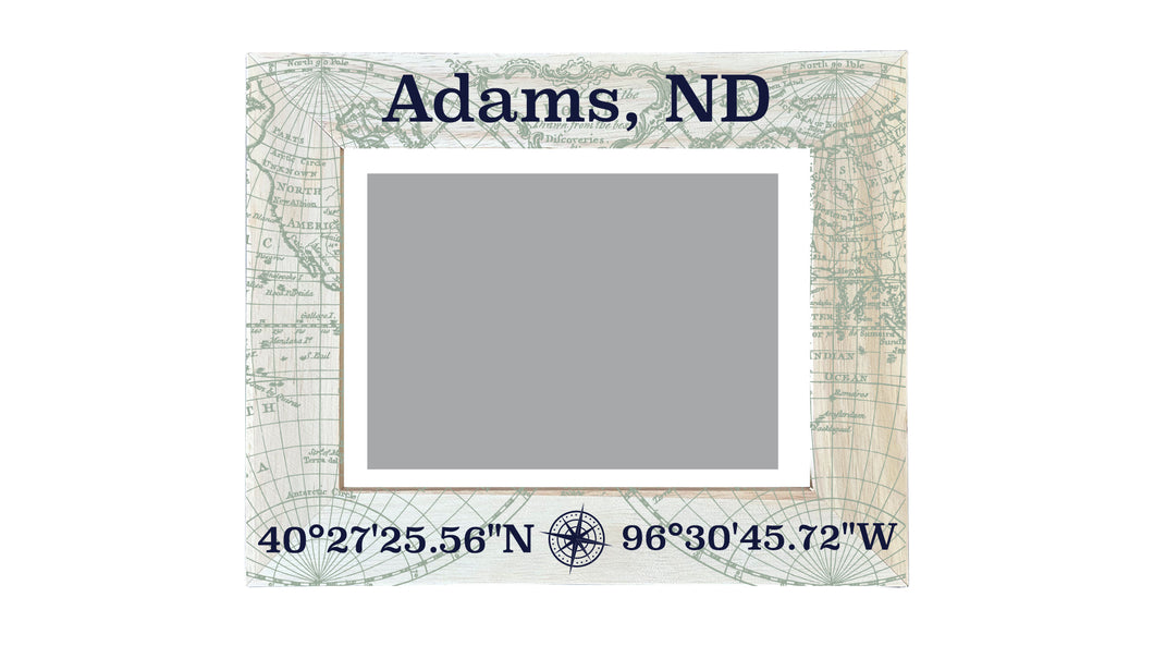 Adams North Dakota Souvenir Wooden Photo Frame Compass Coordinates Design Matted to 4 x 6