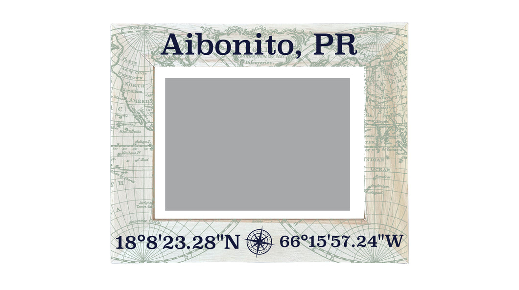 Aibonito Puerto Rico Souvenir Wooden Photo Frame Compass Coordinates Design Matted to 4 x 6