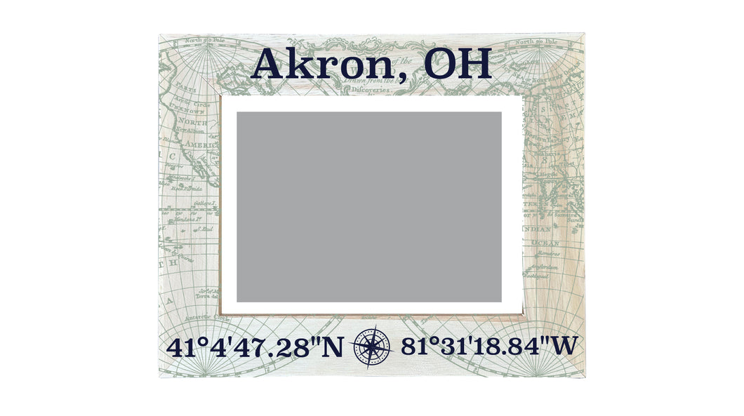 Akron Ohio Souvenir Wooden Photo Frame Compass Coordinates Design Matted to 4 x 6