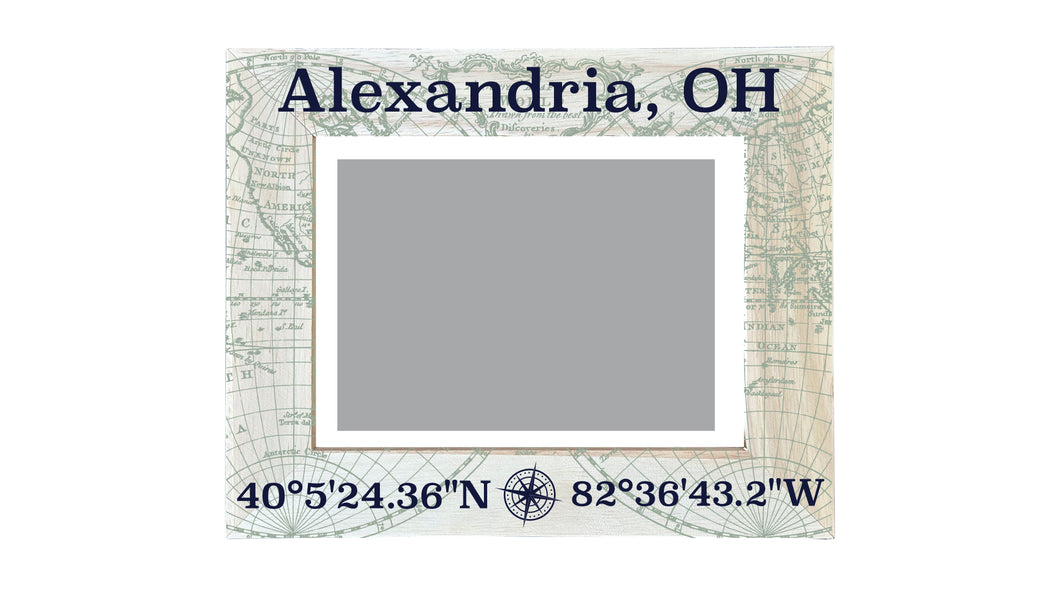 Alexandria Ohio Souvenir Wooden Photo Frame Compass Coordinates Design Matted to 4 x 6