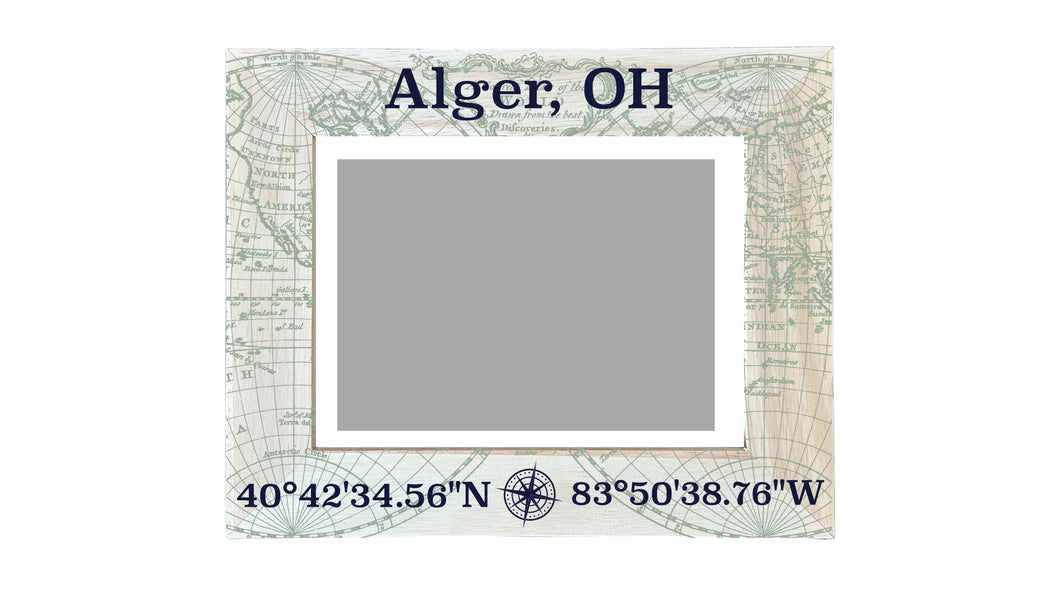 Alger Ohio Souvenir Wooden Photo Frame Compass Coordinates Design Matted to 4 x 6