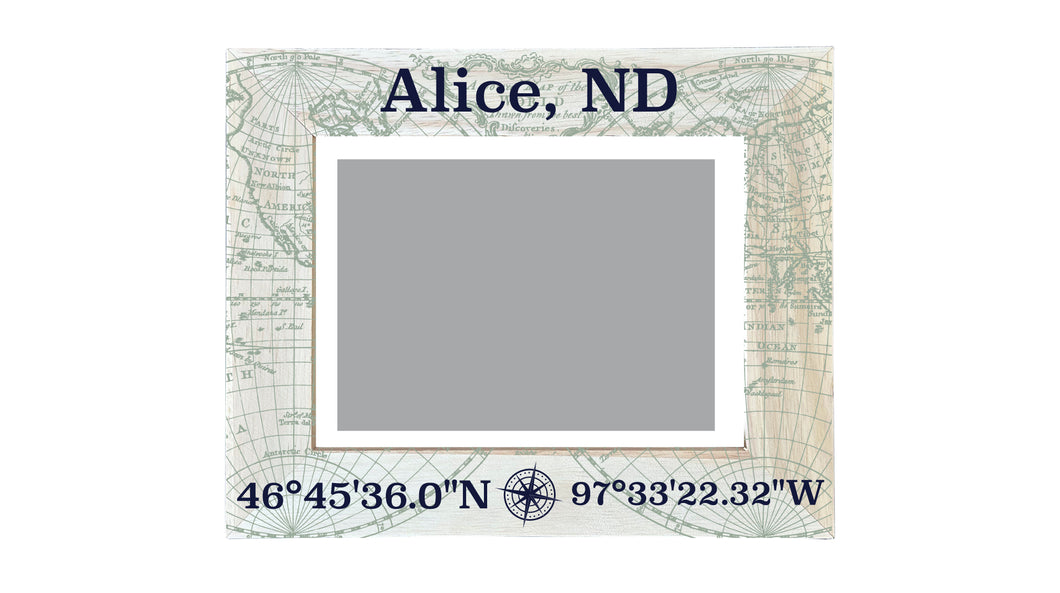 Alice North Dakota Souvenir Wooden Photo Frame Compass Coordinates Design Matted to 4 x 6