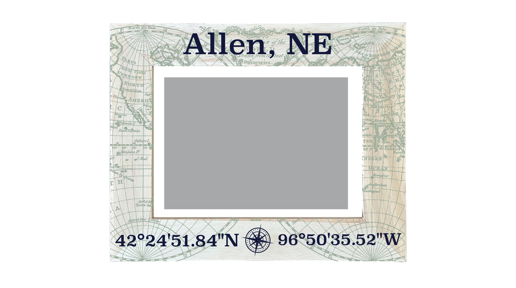 Allen Nebraska Souvenir Wooden Photo Frame Compass Coordinates Design Matted to 4 x 6