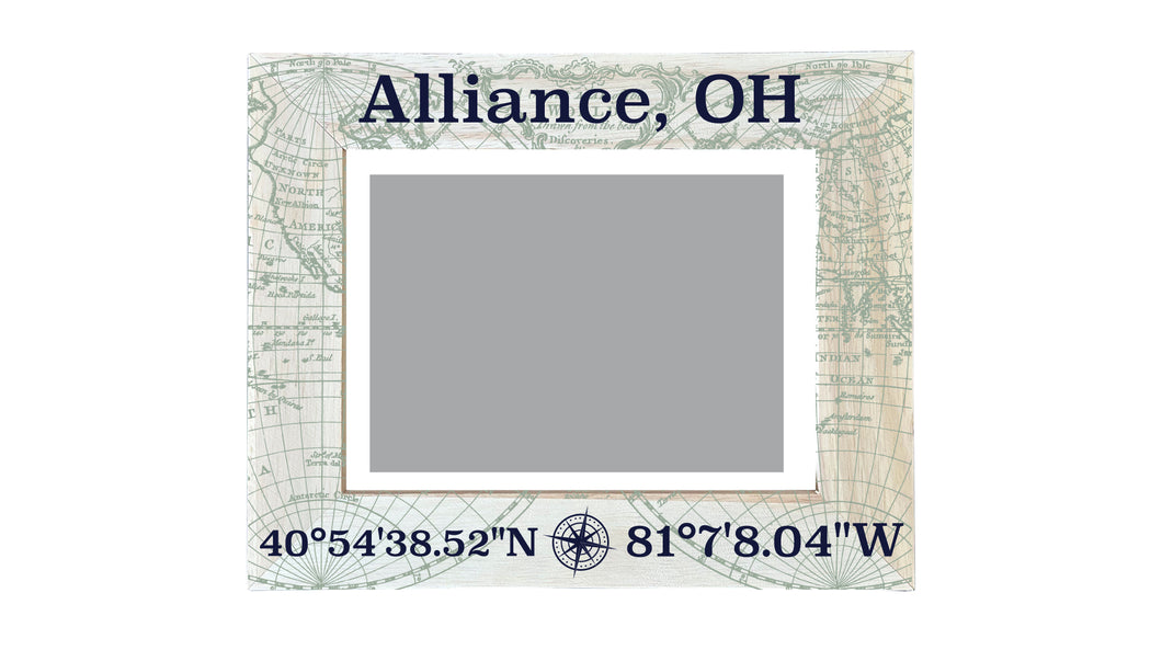 Alliance Ohio Souvenir Wooden Photo Frame Compass Coordinates Design Matted to 4 x 6