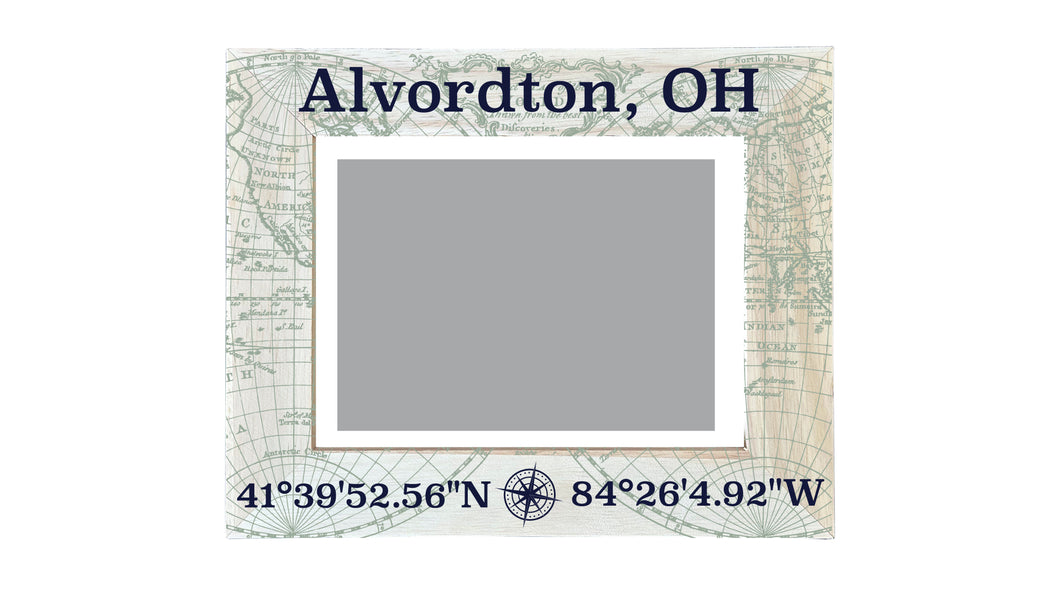 Alvordton Ohio Souvenir Wooden Photo Frame Compass Coordinates Design Matted to 4 x 6
